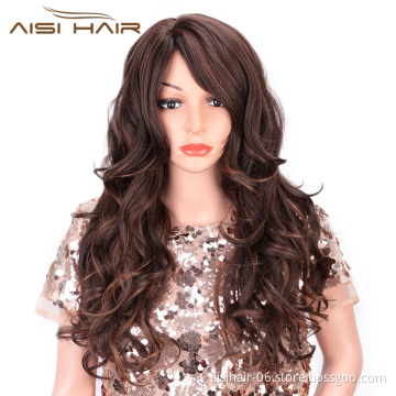 Aisi Hair Heat Resistant Hair Body Wave Wig Synthetic Mixed Brown Long Wig For Black White Women Party Fashion Cosplay Wigs